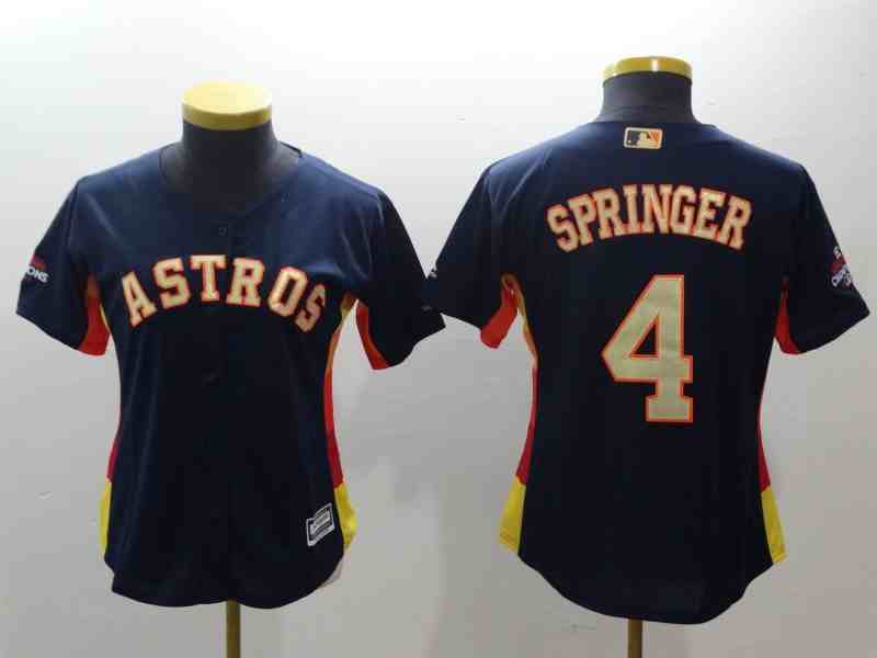 Women's Houston Astros #4 George Springer Blue  Gold Program Cool Base Jersey