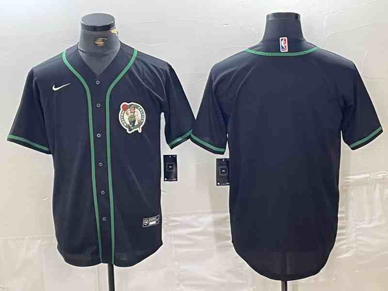 Men's Boston Celtics Black With Patch button jersey