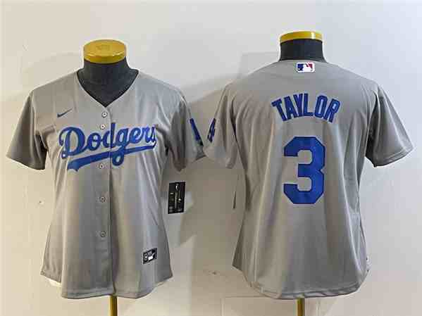 Women's Los Angeles Dodgers #3 Chris Taylor Gray Stitched Baseball Jersey