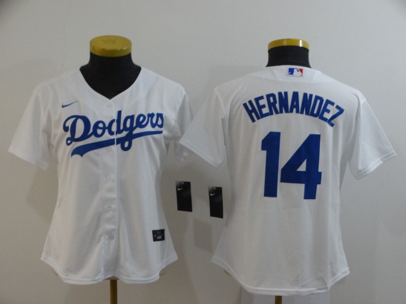 Women's Los Angeles Dodgers #14 Enrique Hernandez White  Cool Base Jersey