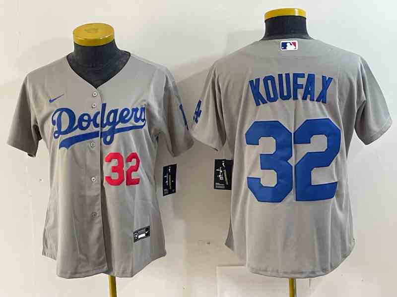Youth Los Angeles Dodgers #32 Sandy Koufax Number Grey Cool Base Stitched Jersey