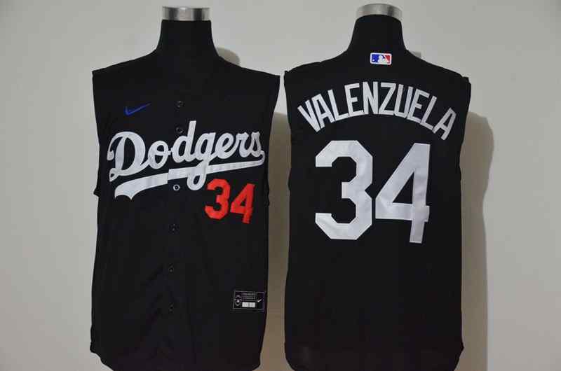 Men's Los Angeles Dodgers #34 Fernando Valenzuela Black Nike Cool Base Sleeveless Jersey