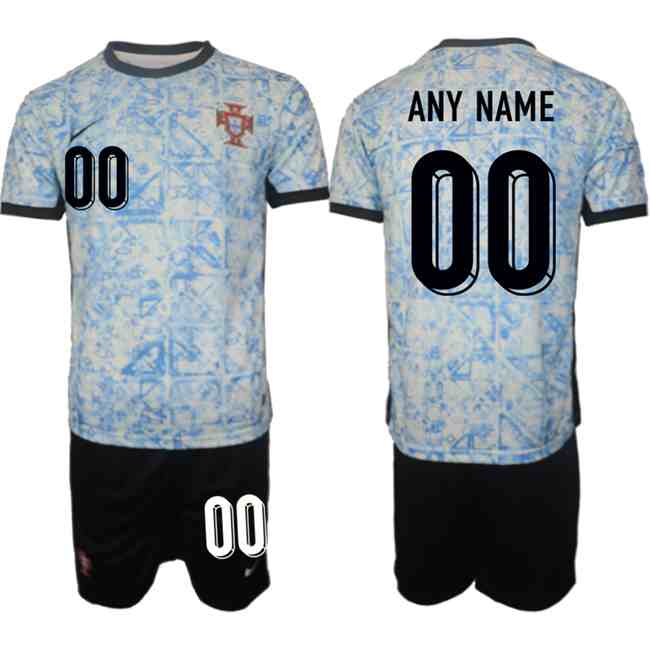 Men's Portugal Team Custom 2024-25 White Blue Away Soccer Jersey Suit
