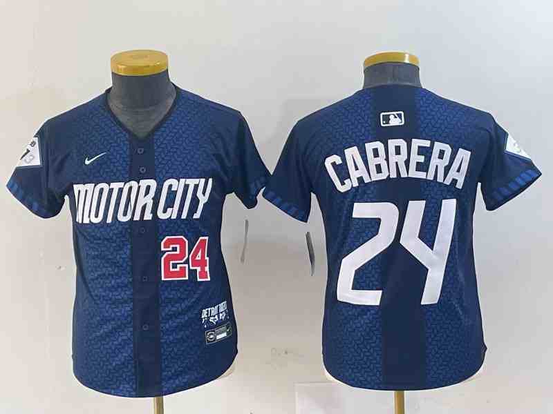 Women's Detroit Tigers #24 Miguel Cabrera Navy 2024 City Connect Cool Base Limited Stitched Jerseys
