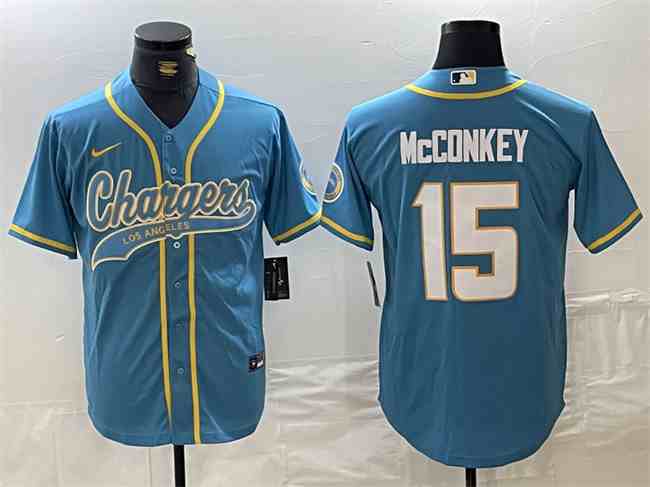 Men's Los Angeles Chargers #15 Ladd McConkey Blue Cool Base Stitched ...