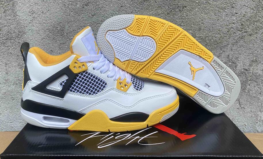 Air Jordan 4  White Black Yellow us5.5-us13 Women's  shoes
