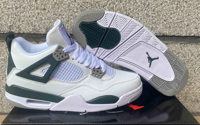 Air Jordan 4  White silver Green us5.5-us13 Women's  shoes