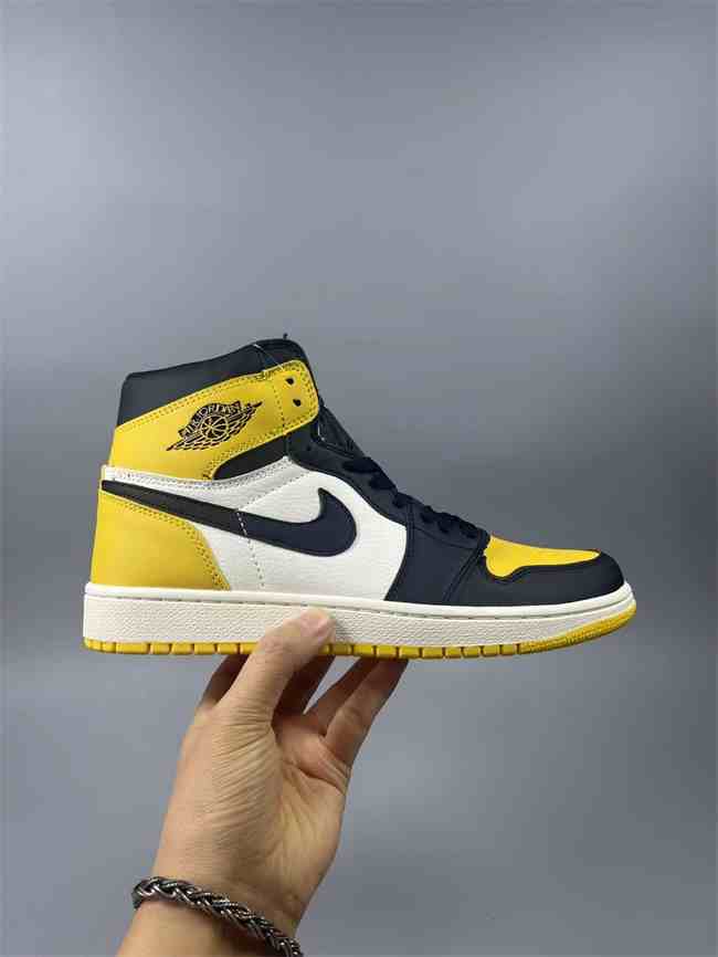 Men's Running Weapon Air Jordan 1 Black Yellow White Shoes 0578