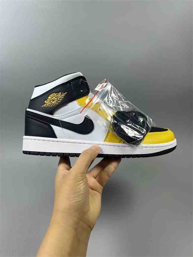 Men's Running Weapon Air Jordan 1 Black White Yellow Shoes 0604