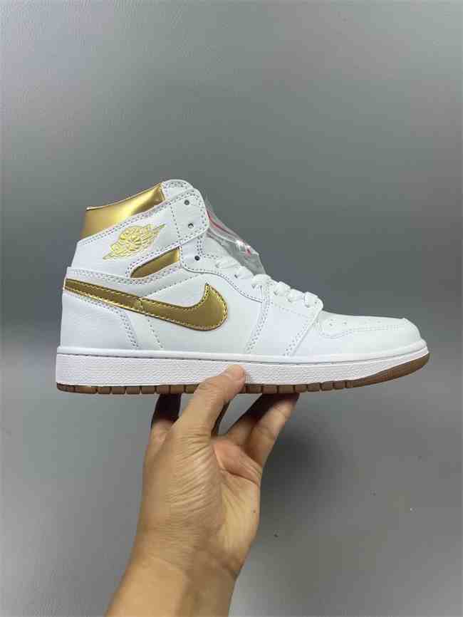 Men's Running Weapon Air Jordan 1 White Gold Shoes 0613