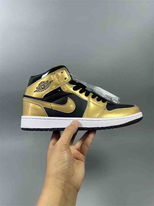 Men's Running Weapon Air Jordan 1 Black Gold Shoes 0605