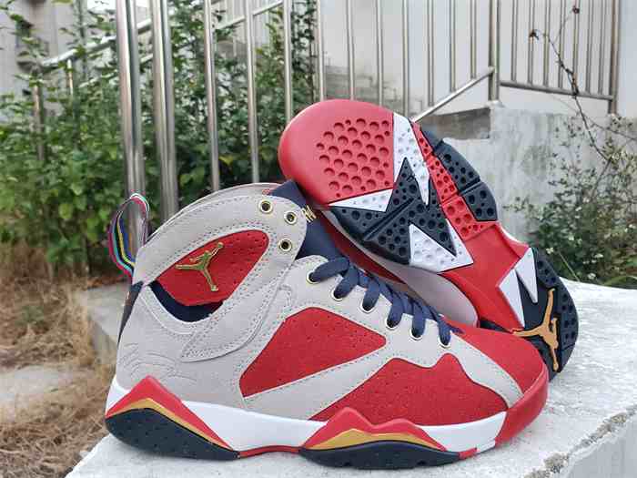 Men's Running Weapon Air Jordan 7 White Red Shoes 006