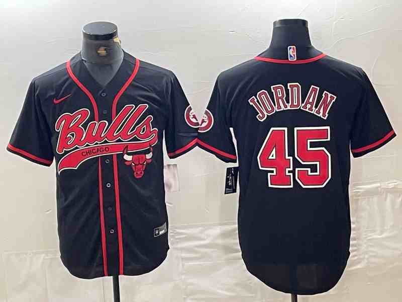 Men's Chicago Bulls #45 Michael Jordan Black button jersey