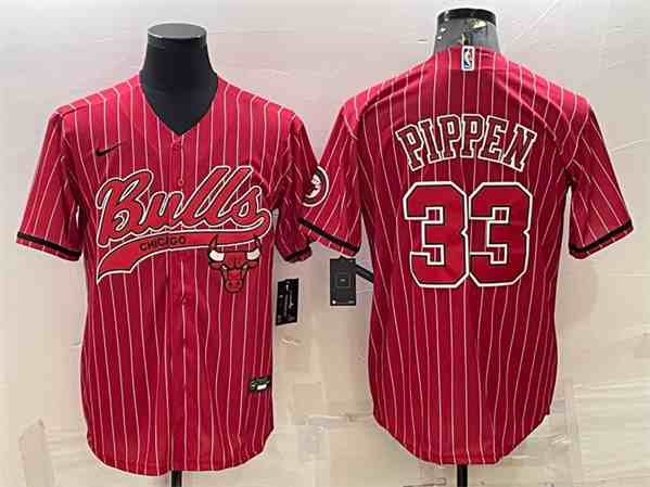 Men's Chicago Bulls #33 Scottie Pippen Red With Patch button jersey