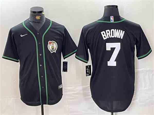 Men's Boston Celtics #7 Jaylen Brown Black With Patch button jersey