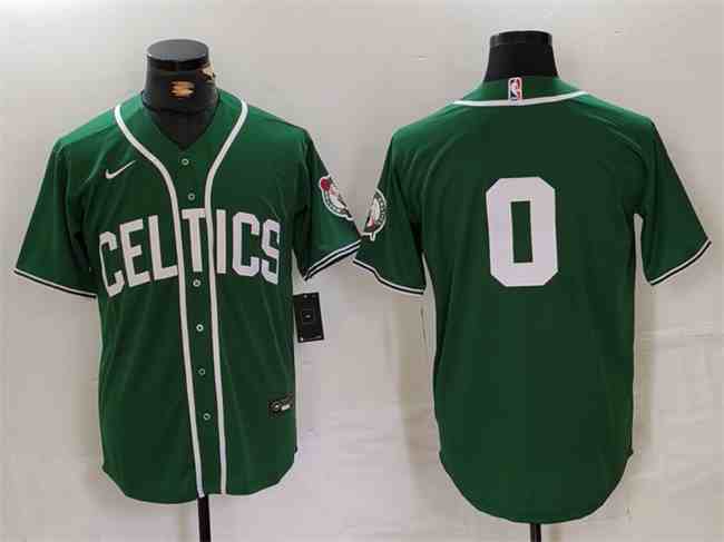 Men's Boston Celtics #0 Jayson Tatum Green With Patch  button jersey