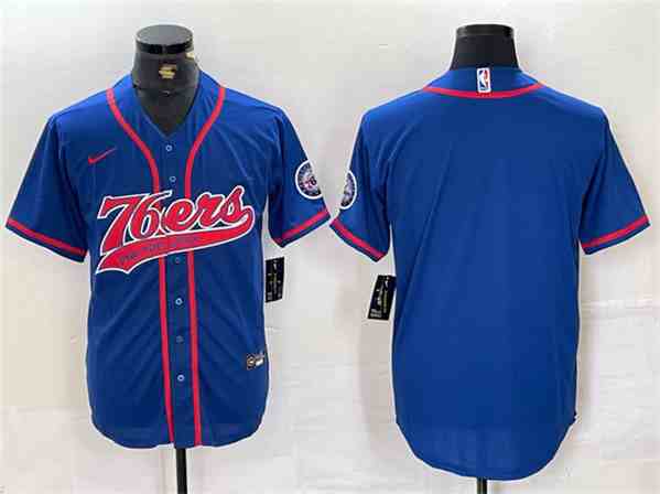 Men's Philadelphia 76ers Blank Royal button jersey