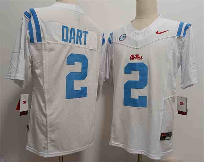 Men's Ole Miss Rebels #2 Jaxson Dart White F.U.S.E Stitched Jersey