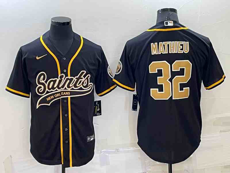 Men's New Orleans Saints #32 Tyrann Mathieu Black Button Jersey