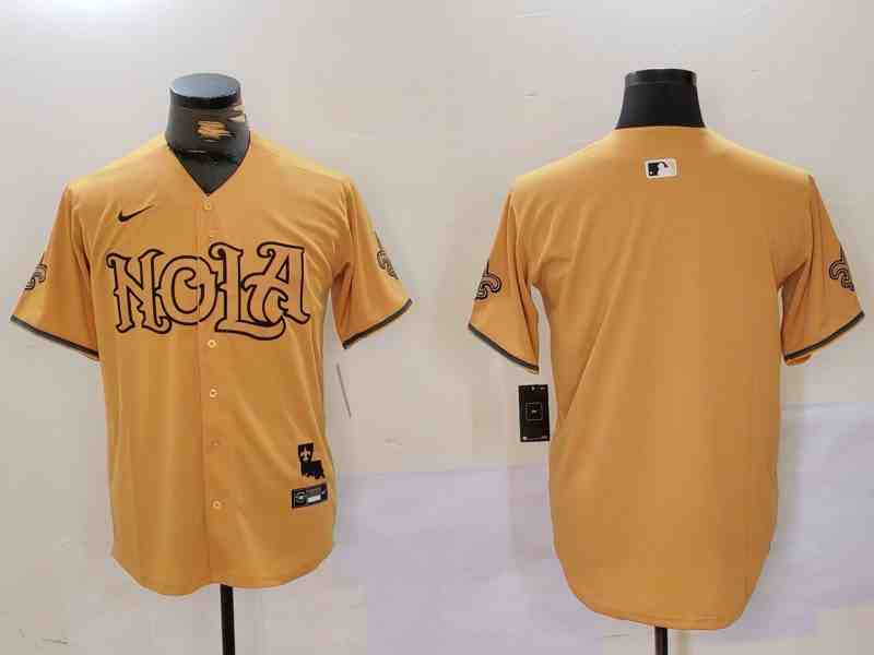 Men's New Orleans Saints Blank Gold Cool Base Stitched Button Jersey