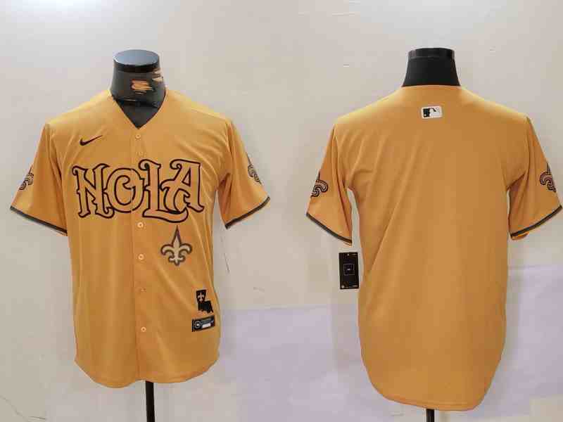 Men's New Orleans Saints Blank Gold Cool Base Stitched Button Jersey-1
