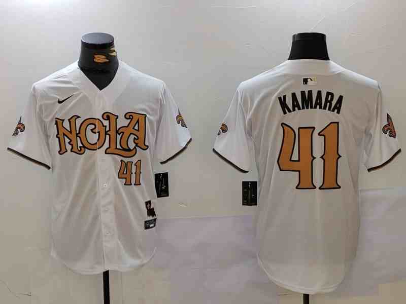 Men's New Orleans Saints #41 Alvin Kamara White Nola Button Jersey -1