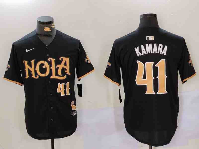 Men's New Orleans Saints #41 Alvin Kamara Black Cool Base Stitched Button Jersey -1