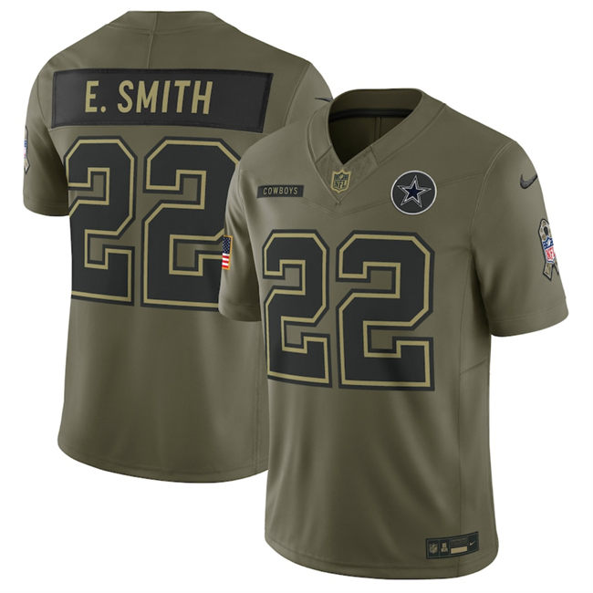 Men's Dallas Cowboys #22 Emmitt Smith Olive 2025 F.U.S.E. Salute To Service Limited Stitched Football Jersey