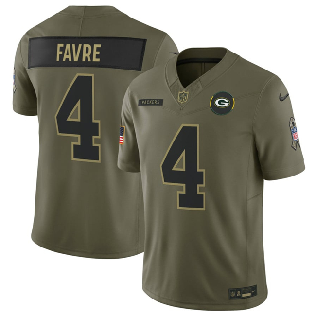 Men's Green Bay Packers #4 Brett Favre Olive 2025 F.U.S.E. Salute To Service Limited Stitched Football Jersey