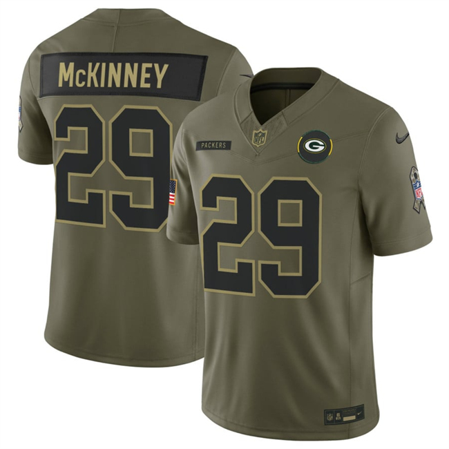 Men's Green Bay Packers #29 Xavier McKinney Olive 2025 F.U.S.E. Salute To Service Limited Stitched Football Jersey