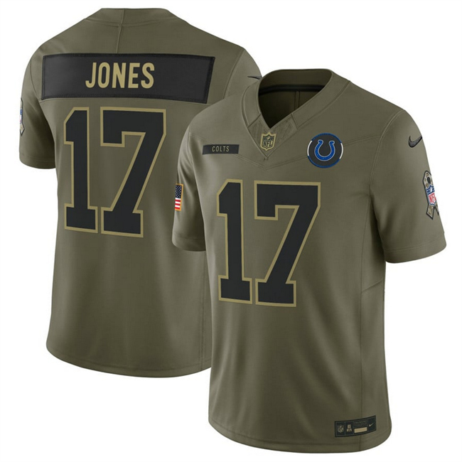 Men's Indianapolis Colts #17 Daniel Jones Olive 2025 F.U.S.E. Salute To Service Limited Stitched Football Jersey