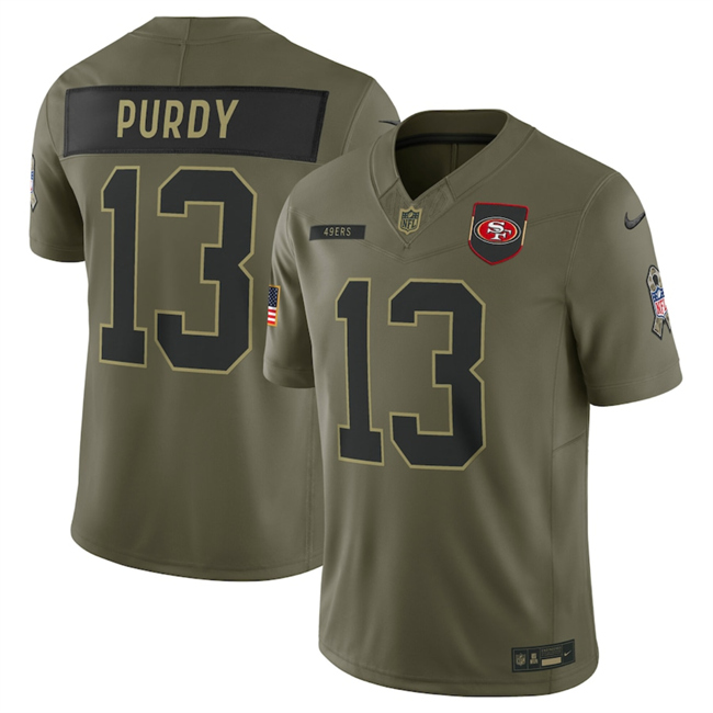 Men's San Francisco 49ers #13 Brock Purdy Olive 2025 F.U.S.E. Salute To Service Limited Stitched Football Jersey
