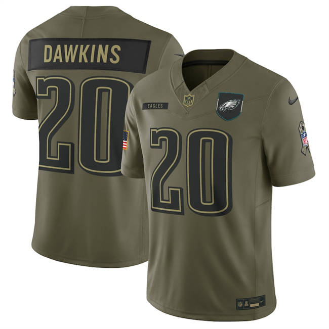 Men's Philadelphia Eagles #20 Brian Dawkins Olive 2025 F.U.S.E. Salute To Service Limited Stitched Football Jersey