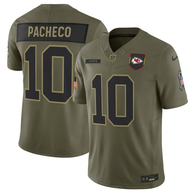 Men's Kansas City Chiefs #10 Isiah Pacheco Olive 2025 F.U.S.E. Salute To Service Limited Stitched Football Jersey