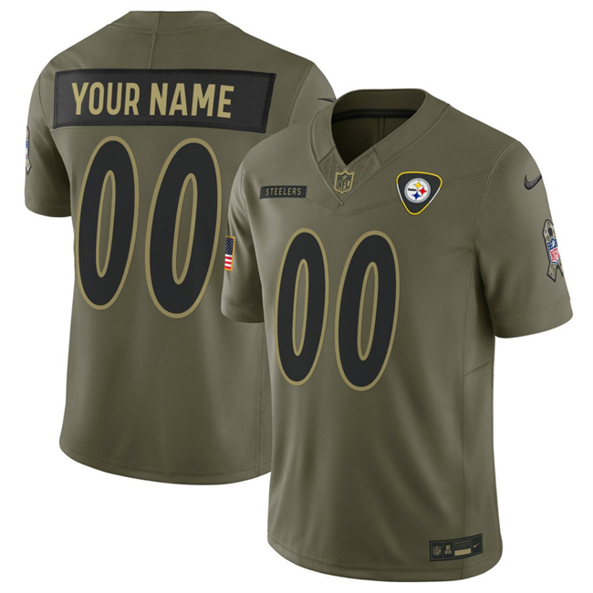 Men's Pittsburgh Steelers Active Player Custom Olive 2025 F.U.S.E. Salute To Service Limited Stitched Football Jersey