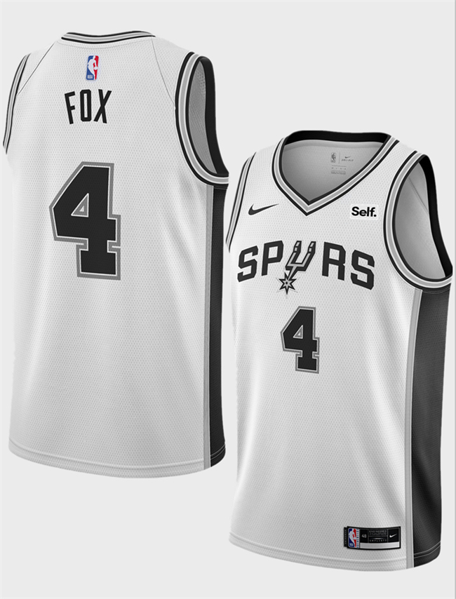 Men's San Antonio Spurs #4 De'Aaron Fox White 2025 Association Edition Stitched Basketball Jersey