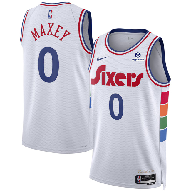 Men's Philadelphia 76ers #0 Tyrese Maxey White 2025 City Edition Stitched Jersey