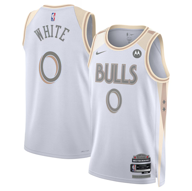 Men's Chicago Bulls #0 Coby White White 2025 City Edition Stitched Basketball Jersey