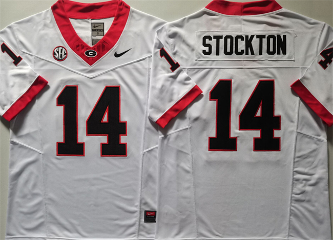 Men's Georgia Bulldogs #14 Gunner Stockton White 2024 F.U.S.E. Stitched Jersey