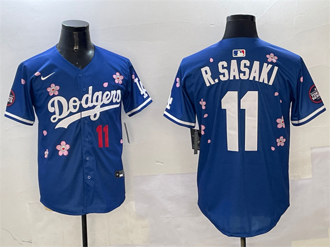 Men's Los Angeles Dodgers #11 Roki Sasaki Royal 2025 Tokyo Series Limited Cherry Blossoms Baseball Jersey