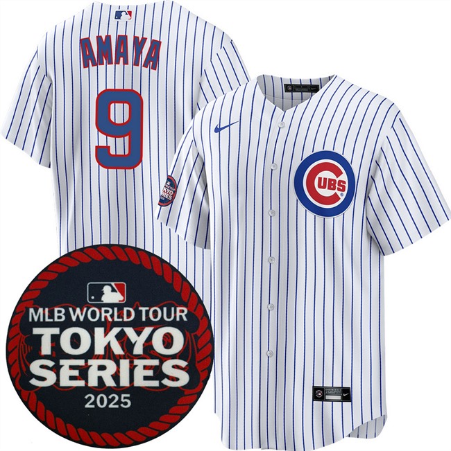 Men's Chicago Cubs #9 Miguel Amaya White 2025 World TourTokyo Series Home Cherry Blossoms Baseball Jersey