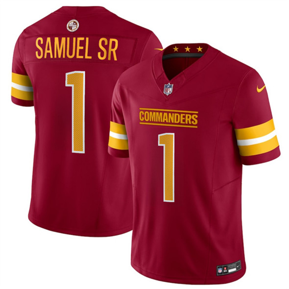 Men's Washington Commanders #1 Deebo Samuel Sr Burgundy 2025 F.U.S.E. Vapor Limited Football Stitched Jersey