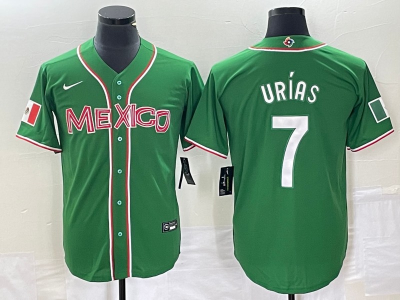 Men's Mexico Baseball #7 Julio Urías 2023 Green World Baseball With Patch Classic  Stitched Jersey