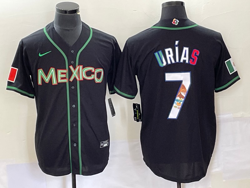 Men's Mexico Baseball #7 Julio Urías 2023 Black World Baseball With Patch Classic Stitched    Jersey