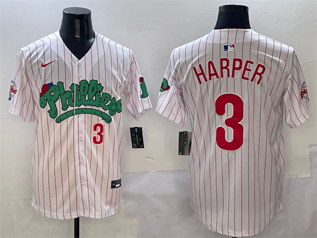 Men's Philadelphia Phillies #3 Bryce Harper White Phanatic Limited Stitched  Jersey