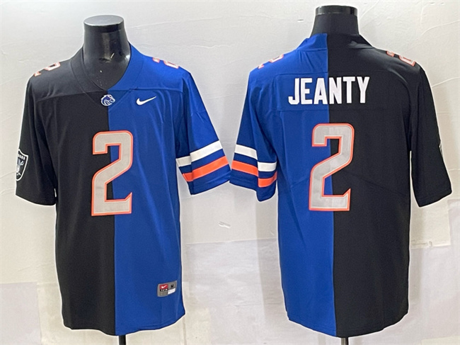 Men's Las Vegas Raiders X Broncos #2 Ashton Jeanty Black Blue Split Limited Stitched Football Jersey