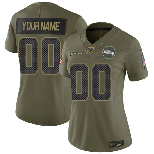 Women's Seattle Seahawks Active Player Custom Olive 2025 F.U.S.E. Salute To Service Limited Stitched Football Jersey(Run Small)