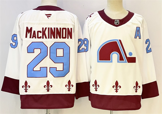Men's Colorado Avalanche #29 Nathan MacKinnon White 2024-25 With A Patch Stitched Jersey