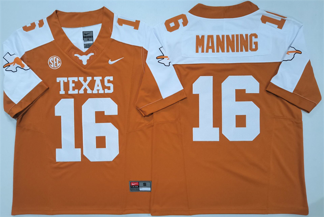 Men's Texas Longhorns #16 Peyton Manning Orange White F.U.S.E. Stitched Jersey