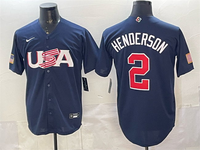 Men's USA Baseball #2 Gunnar Henderson Navy World Baseball Classic Stitched Jersey